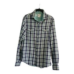 REISS 1971 Vinci Mens Plaid Flannel Shirt Size Med Blue Green Patch Pockets